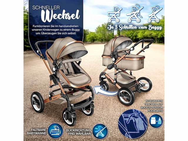 3-in-1 combinatie kinderwagen - beige/goud - afbeelding 5 van  8