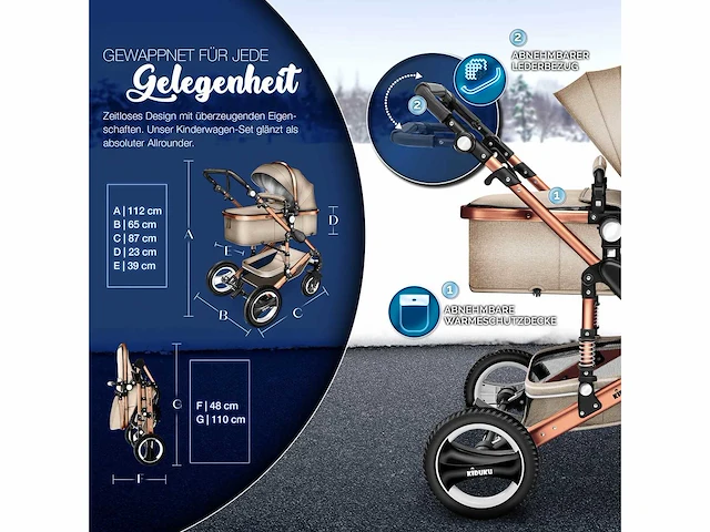 3-in-1 combinatie kinderwagen - beige/goud - afbeelding 8 van  8