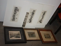 3 ingelijste gravures, 11 niet ingelijste gravures, 2 medaillonstoelen bekleed met rood leder (75,76,77) - afbeelding 5 van  7