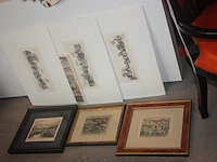 3 ingelijste gravures, 11 niet ingelijste gravures, 2 medaillonstoelen bekleed met rood leder (75,76,77) - afbeelding 6 van  7