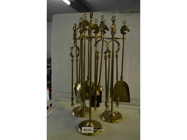 3 messing openhaard setjes ±56 cm - afbeelding 1 van  3