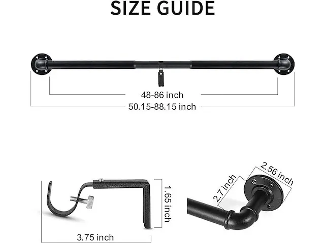 3 stuks zwarte gordijnroedes voor gordijnen met doorvoerringen - afbeelding 2 van  3