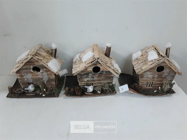 3 x deco winter sfeerhuisje 18 x 16 cm - afbeelding 2 van  3
