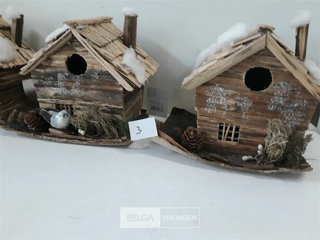 3 x deco winter sfeerhuisje 18 x 16 cm - afbeelding 3 van  3