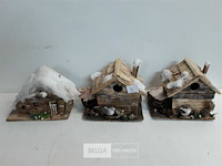 3 x deco winter sfeerhuisje 18 x 16 cm - afbeelding 2 van  3