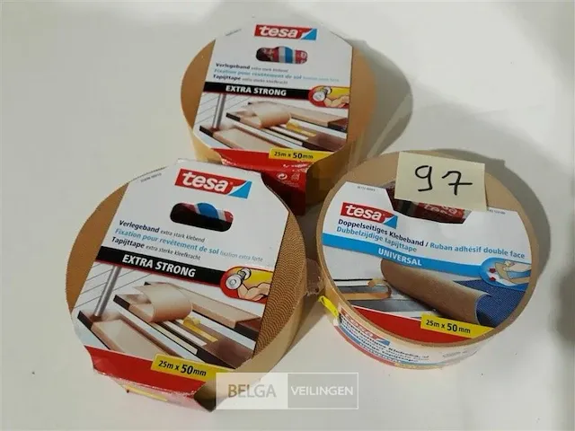 3 x dubbelzijdige tape tapijtband 50mm x 25m - afbeelding 1 van  3