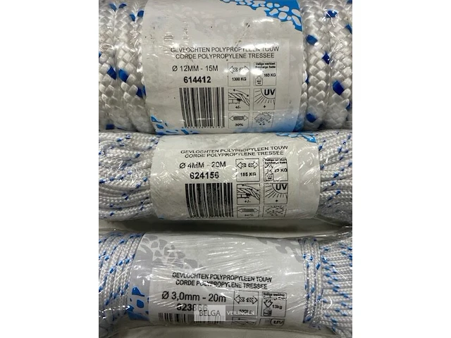 3 x gevlochten polypropyleen touw 12-4 en 3 mm - afbeelding 3 van  3