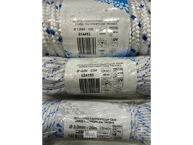 3 x gevlochten polypropyleen touw 12-4 en 3 mm - afbeelding 3 van  3