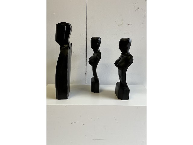 3 x houten zwarte borstbeelden - afbeelding 2 van  2