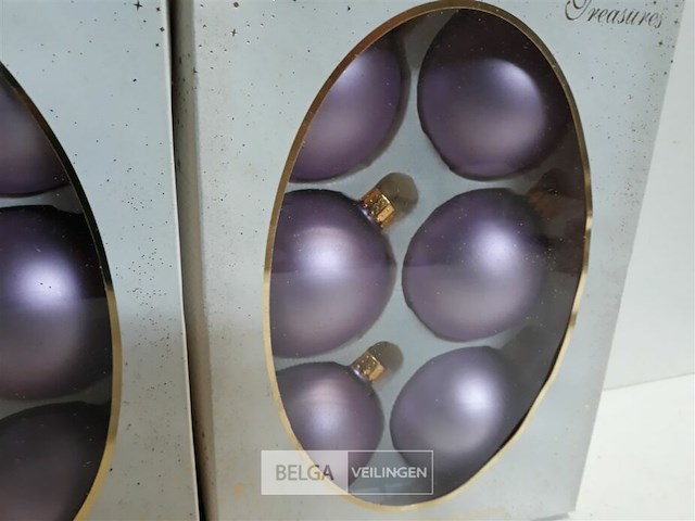 3 x kerstballen glas 6 stuks 6 cm paars mat - afbeelding 3 van  3