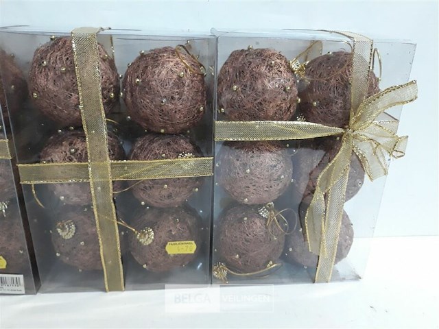 3 x kerstballen sisal 6 stuks bruin - afbeelding 3 van  3