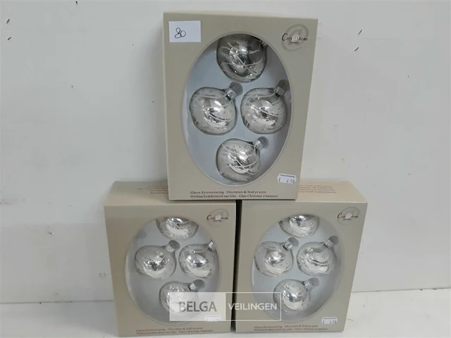 3 x kerstballen tol glas 4 stuks zilver - afbeelding 1 van  3