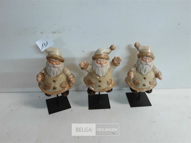 3 x kerstman keramiek op voet - afbeelding 1 van  3