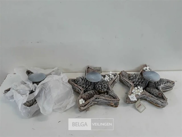 3 x kerststuk voor stompkaars ster 26 cm - afbeelding 2 van  3