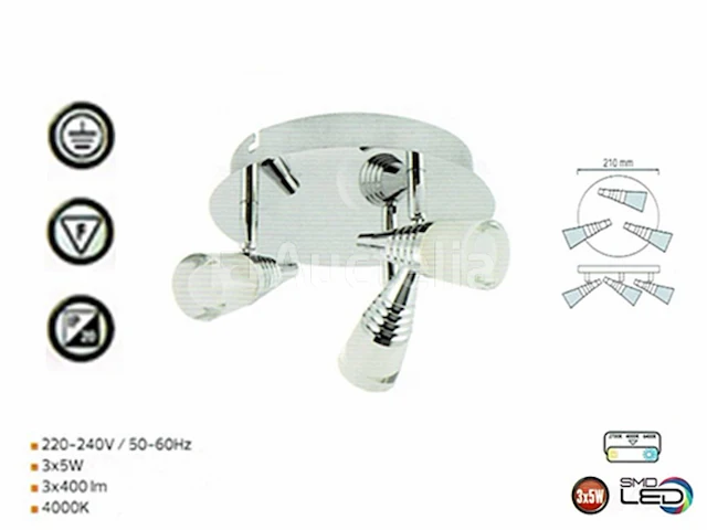 3 x led plafondlamp – 3 spots – di01 – 5w – 4000k – neutraal wit – zilver - afbeelding 1 van  4