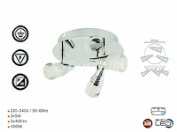3 x led plafondlamp – 3 spots – di01 – 5w – 4000k – neutraal wit – zilver - afbeelding 1 van  4