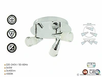3 x led plafondlamp – 3 spots – di01 – 5w – 4000k – neutraal wit – zilver - afbeelding 3 van  4