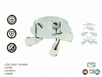 3 x led plafondlamp – 3 spots – di01 – 5w – 4000k – neutraal wit – zilver - afbeelding 4 van  5
