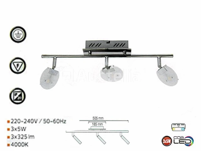 3 x led plafondlamp – 3 spots – hl7163l – 5w – 4000k – neutraal wit – zilver - afbeelding 4 van  4
