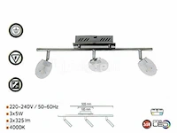 3 x led plafondlamp – 3 spots – hl7163l – 5w – 4000k – neutraal wit – zilver - afbeelding 4 van  4