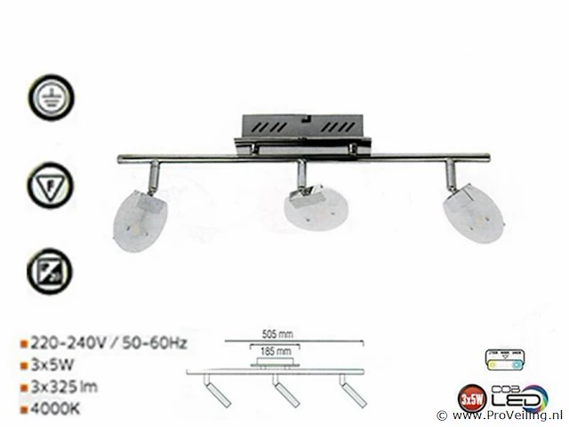 3 x led plafondlamp – 3 spots – hl7163l – 5w – 4000k – neutraal wit – zilver - afbeelding 3 van  4