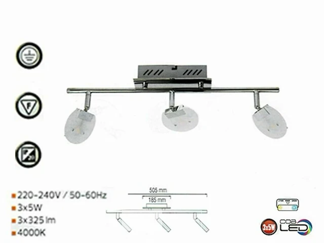 3 x led plafondlamp – 3 spots – hl7163l – 5w – 4000k – neutraal wit – zilver - afbeelding 4 van  5