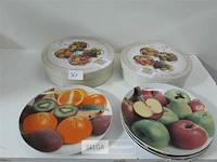 3 x ontbijtbord set 4 delig fruitprint 19,5 cm