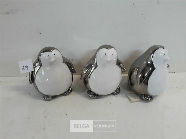 3 x pinguin deco zilver wit 14 cm - afbeelding 1 van  3