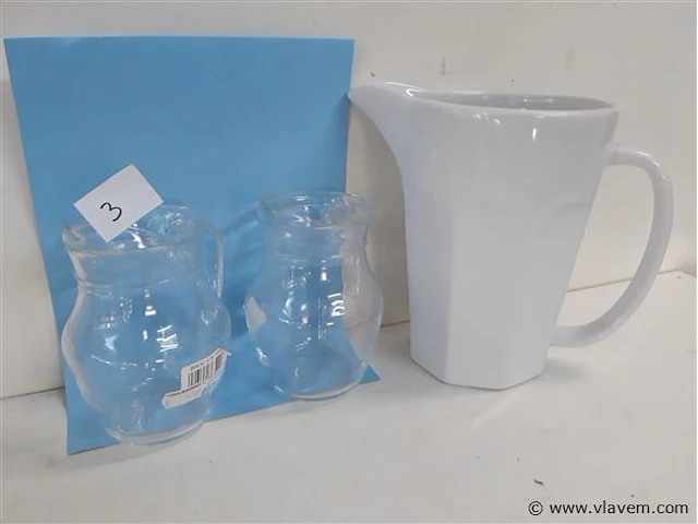 3 x schenkkan 2 x glas 1 x porselein - afbeelding 2 van  2