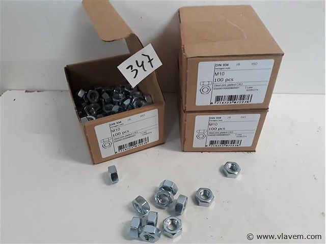 3 x zeskantmoeren verzinkt m 10 100 stuks - afbeelding 1 van  2