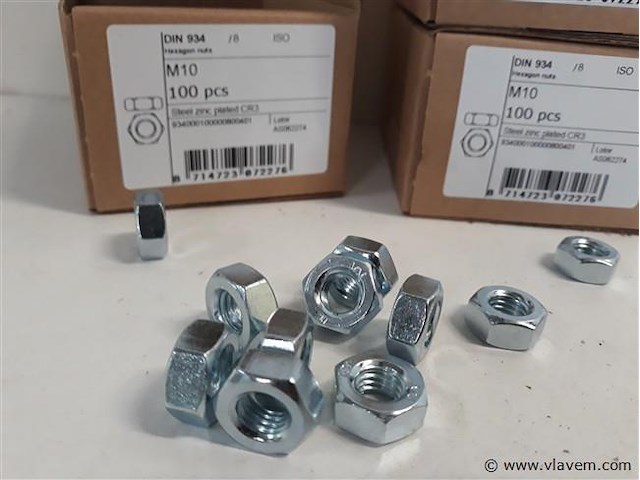 3 x zeskantmoeren verzinkt m 10 100 stuks - afbeelding 2 van  2