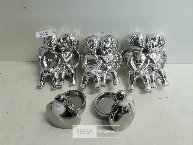 3 x zittend engelenkoppel + 2 x t-lichthouder zilver - afbeelding 1 van  3