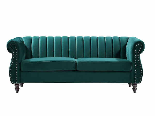 3-zits chesterfield bank - smaragdgroen fluweel - afbeelding 2 van  3