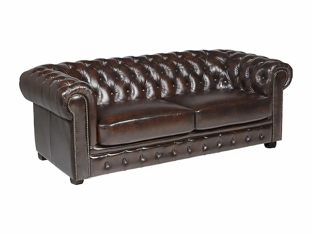 3-zits chesterfield bank 100% buffelleer - bruin met bruine reflecties - afbeelding 3 van  7