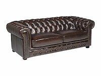 3-zits chesterfield bank 100% buffelleer - bruin met bruine reflecties - afbeelding 3 van  7