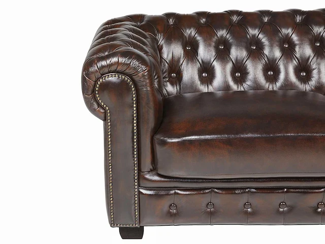 3-zits chesterfield bank 100% buffelleer - bruin met bruine reflecties - afbeelding 4 van  7