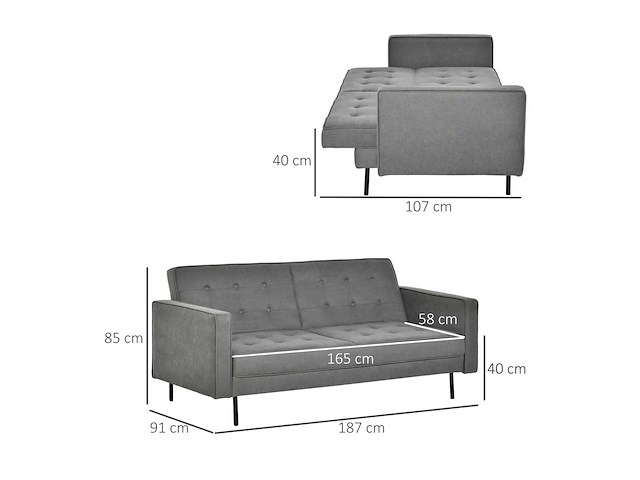 3-zits stoffen slaapbank met slaapfunctie - afbeelding 4 van  6