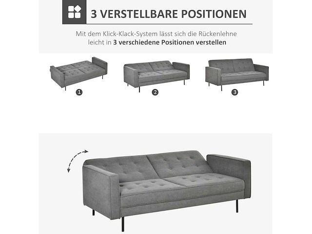 3-zits stoffen slaapbank met slaapfunctie - afbeelding 6 van  6