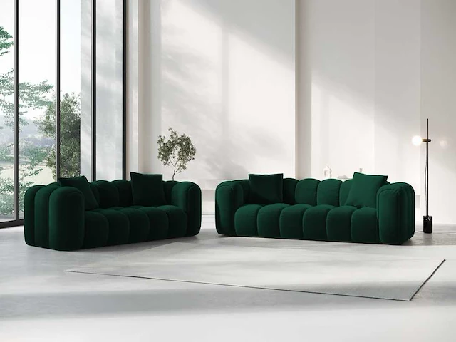 3-zitsbank - fles groen fluweel - afbeelding 1 van  6