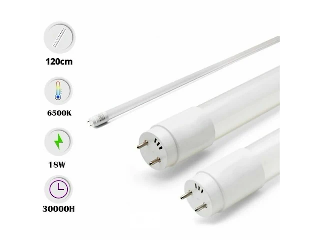 30 x t8 led buizen – 18w – 120cm – 6500k koud wit – fluorescerende vervanging – 25.000h - afbeelding 1 van  6