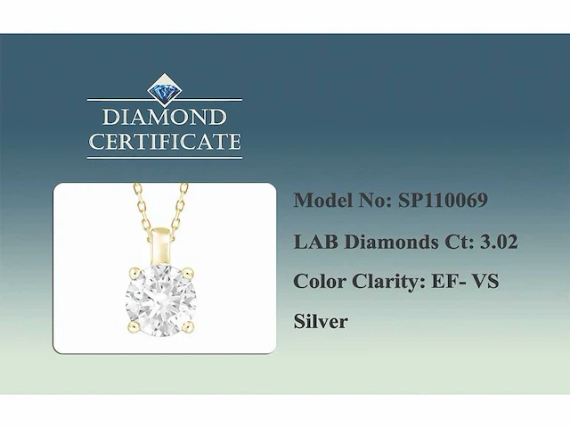 3.02 cts lab grown diamond pendant 18 inch - afbeelding 8 van  8
