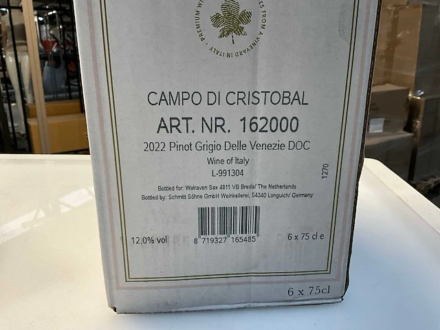 30x fles witte wijn campo di cristobal pinot grigio 2022 - afbeelding 5 van  6