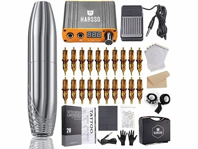30x tattoo rotary pen machine kit (15x zilver + 15x blauw ) - afbeelding 1 van  2