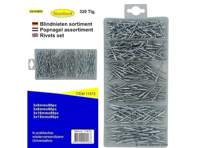 320delige set met alu popnagels/rivet - afbeelding 1 van  1