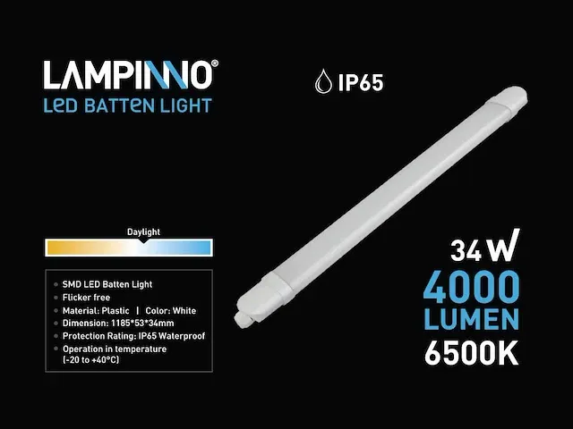 34w 6500k led batten licht 120cm waterdicht (100x) - afbeelding 7 van  8