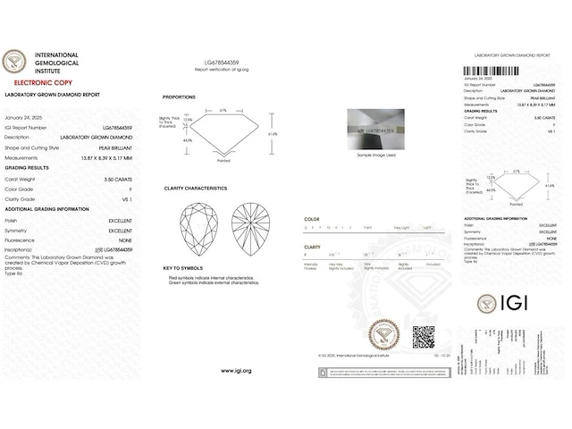 3.50ct f vs1 with igi certificate - afbeelding 4 van  4