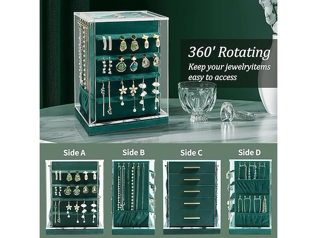 360' draaibaar sieradendoos groen - afbeelding 3 van  4