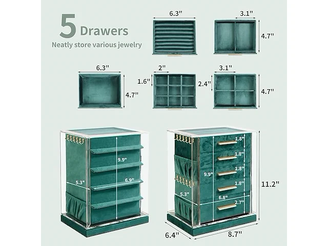 360' draaibaar sieradendoos groen - afbeelding 2 van  4