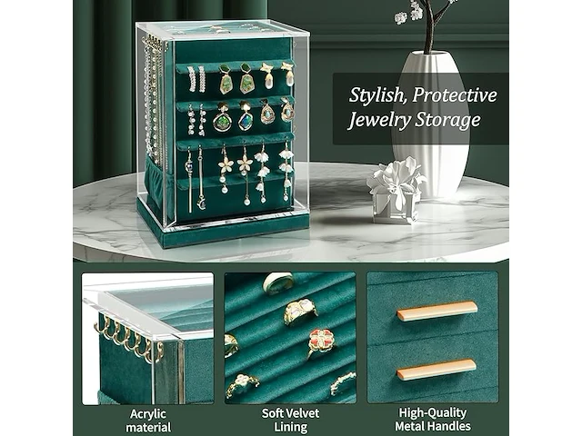 360' draaibaar sieradendoos groen - afbeelding 4 van  4