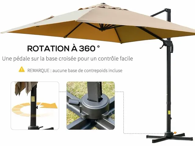 360° draaibare 360° kantelbare vierkante zweefparasol - afbeelding 4 van  9